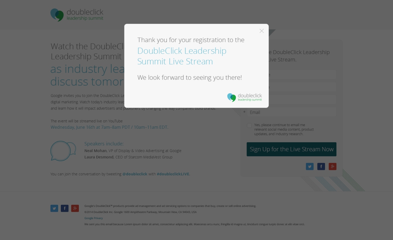 Google DLS Thank You Pop-up